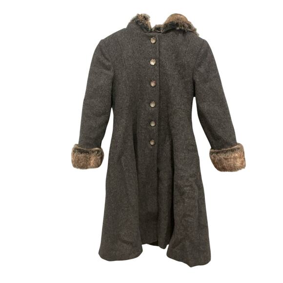 Rothschild Girls Wool Peacoat Size 10 Grey Hood Classic Formal Faux Fur Trim - Picture 1 of 10